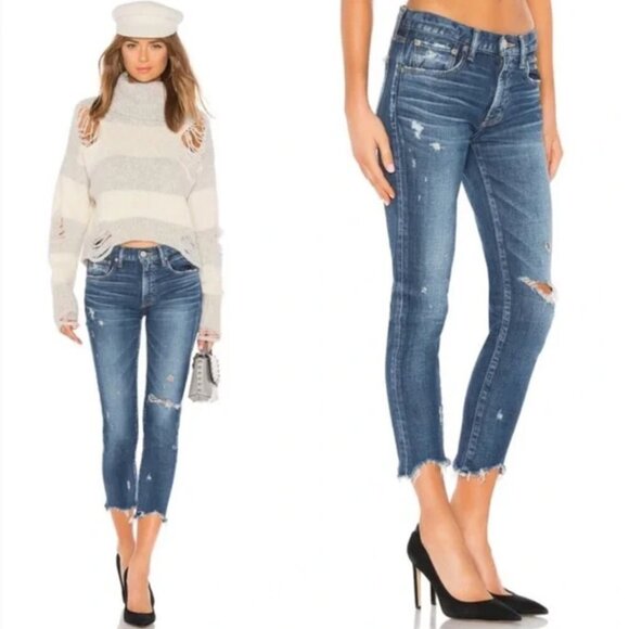 Moussy Vintage Glendale Glendele Distressed Crop Skinny Jeans Blue - Picture 3 of 11